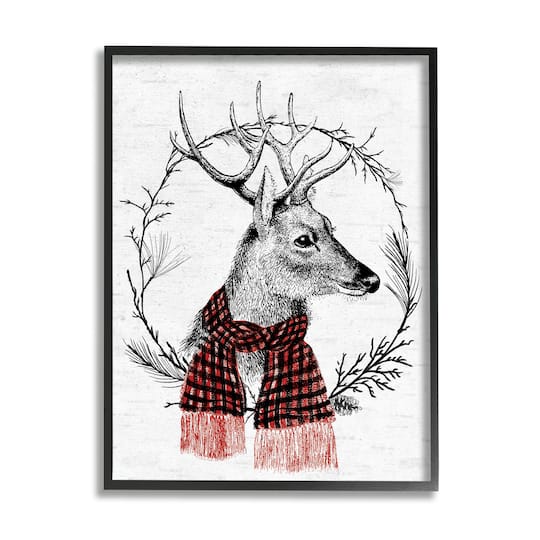 Stupell Industries Deer Winter Botanical Wreath Framed Giclee Art
